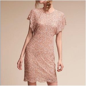 Adrianna Papell flutter sleeve beaded cocktail dress in rose gold NWT size 10